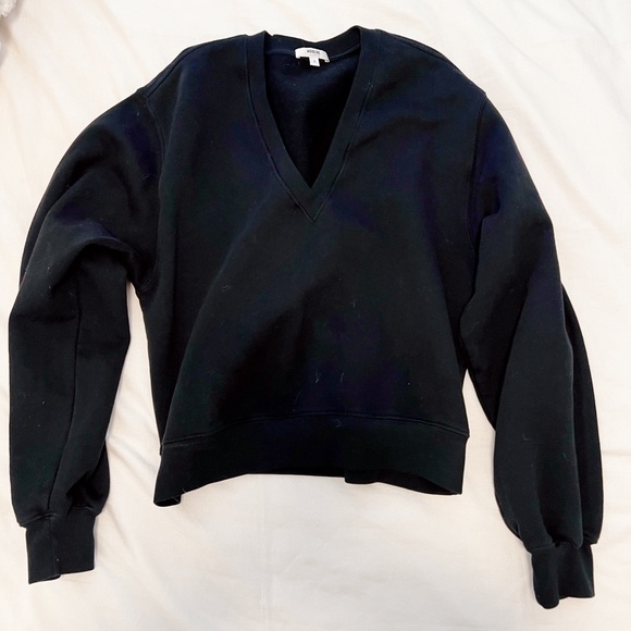 AGOLDE Balloon Sleeve Black 100% Cotton V Neck Sweatshirt - Small - Picture 5 of 5